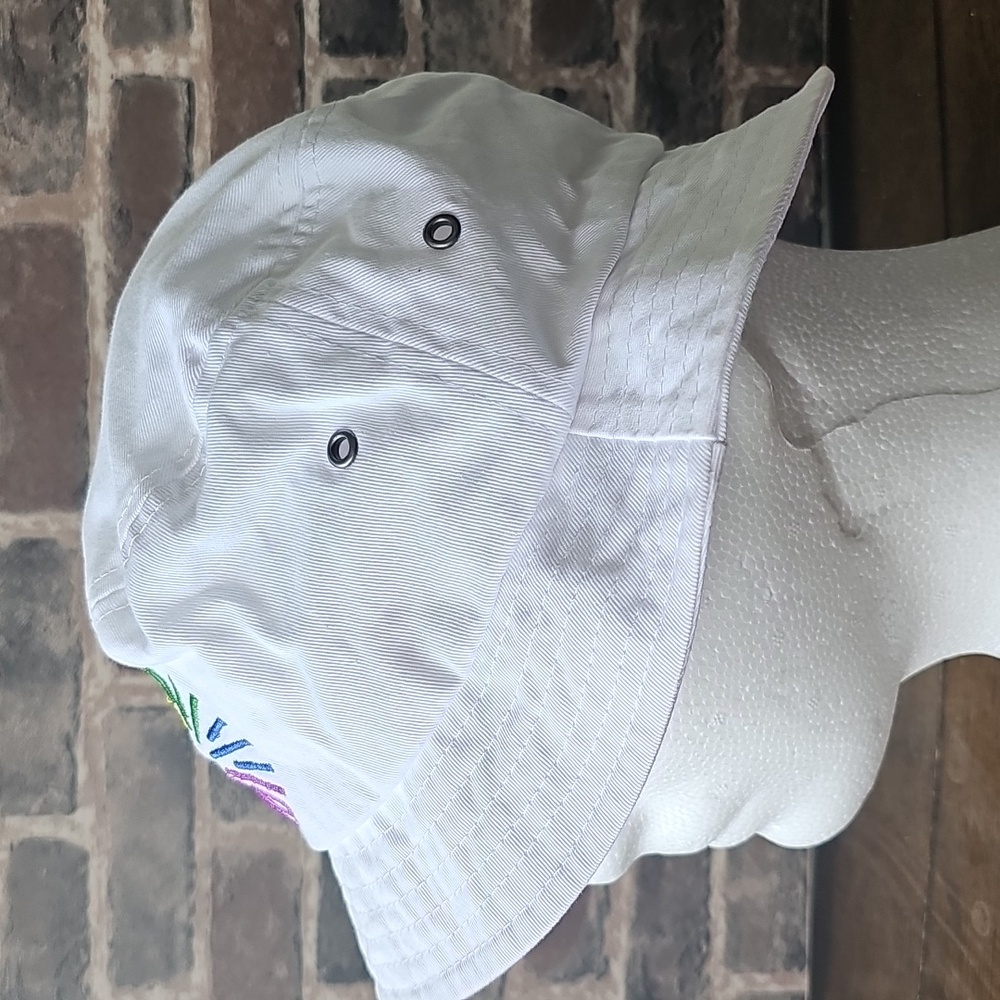 White Bucket Hat with Rainbow Sun Embroidery